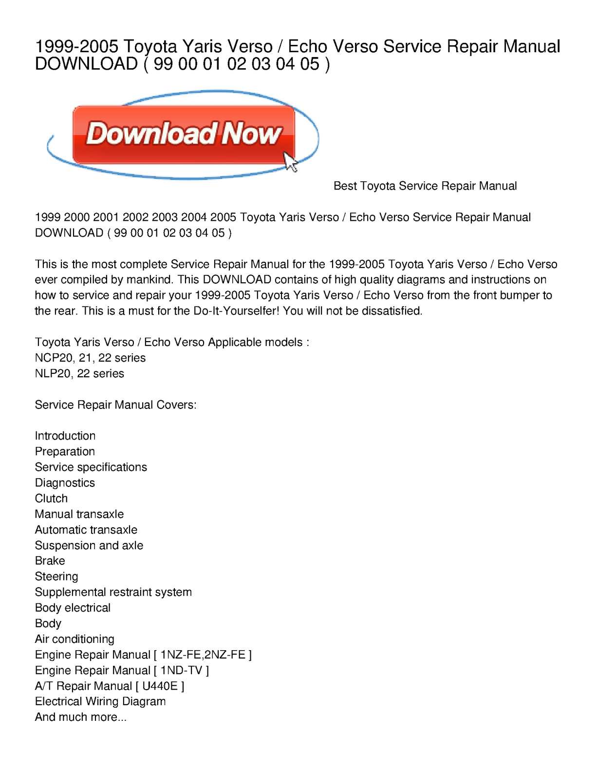 2000 toyota echo repair manual free download