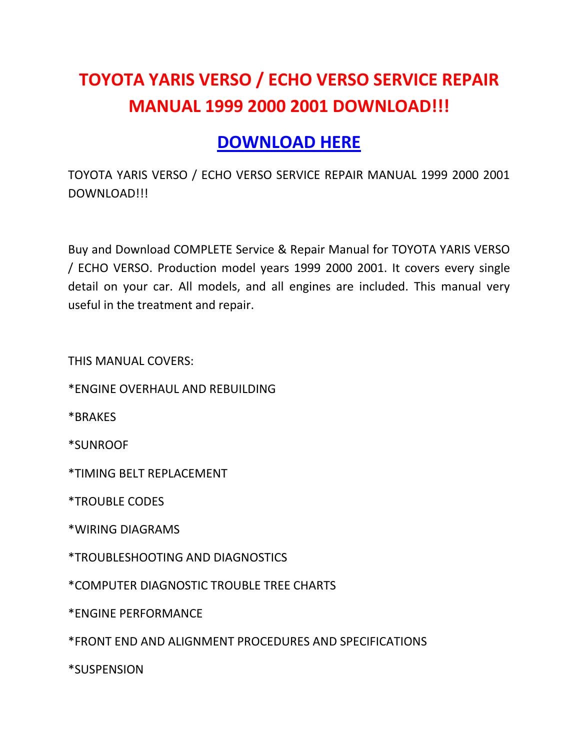 2000 toyota echo repair manual free download