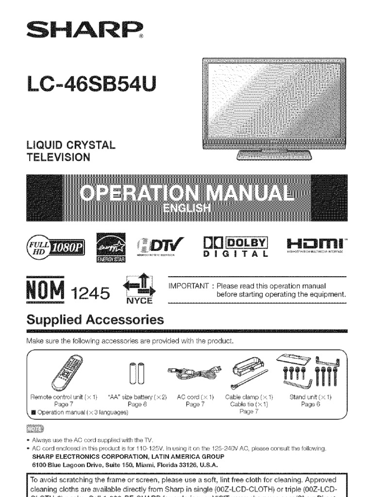 sharp model lc 46sb54u manual