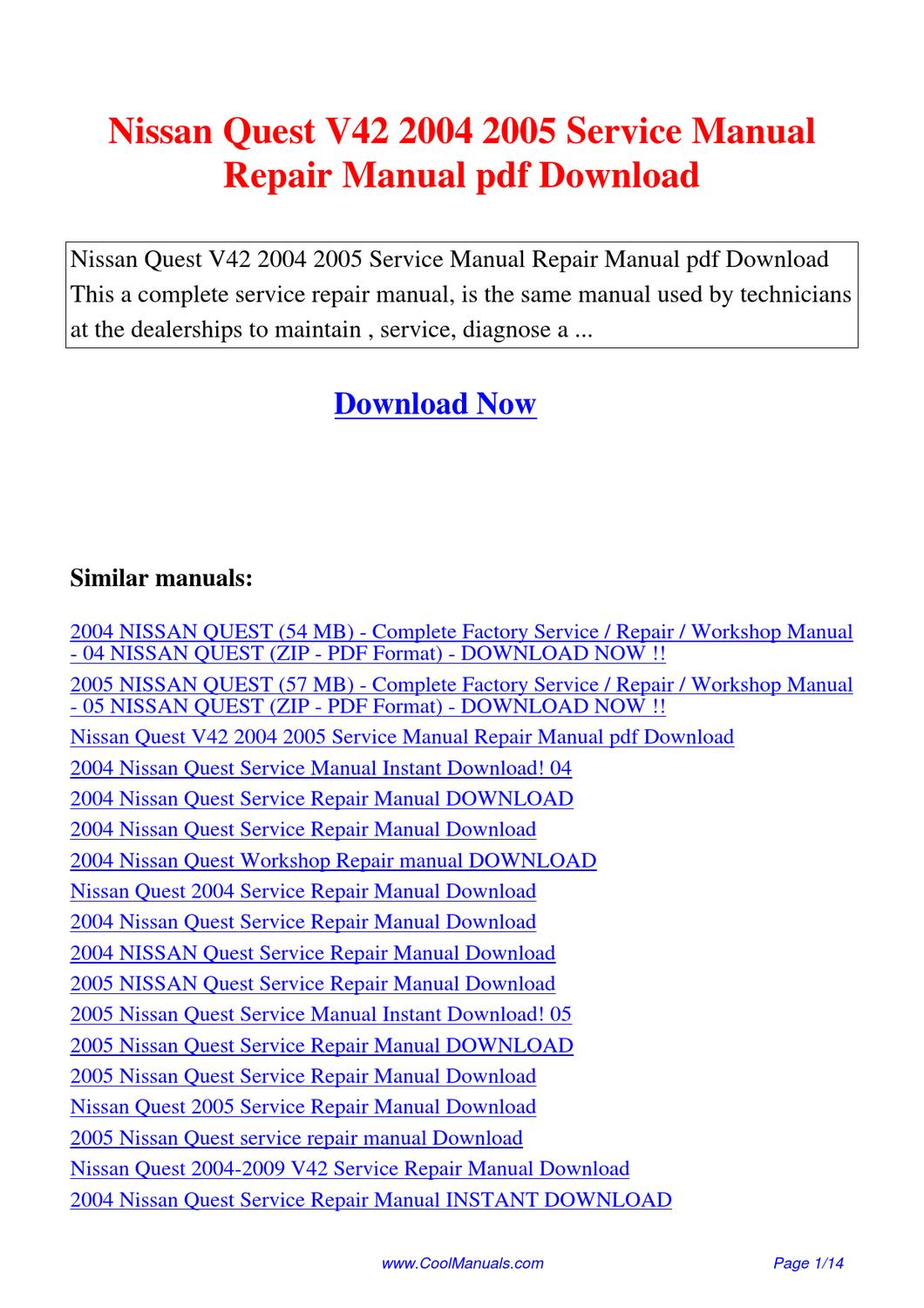 2005 nissan quest repair manual pdf