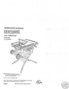 craftsman 10 table saw model 113.241691 owners manual