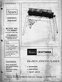 craftsman jointer planer model 113 manual