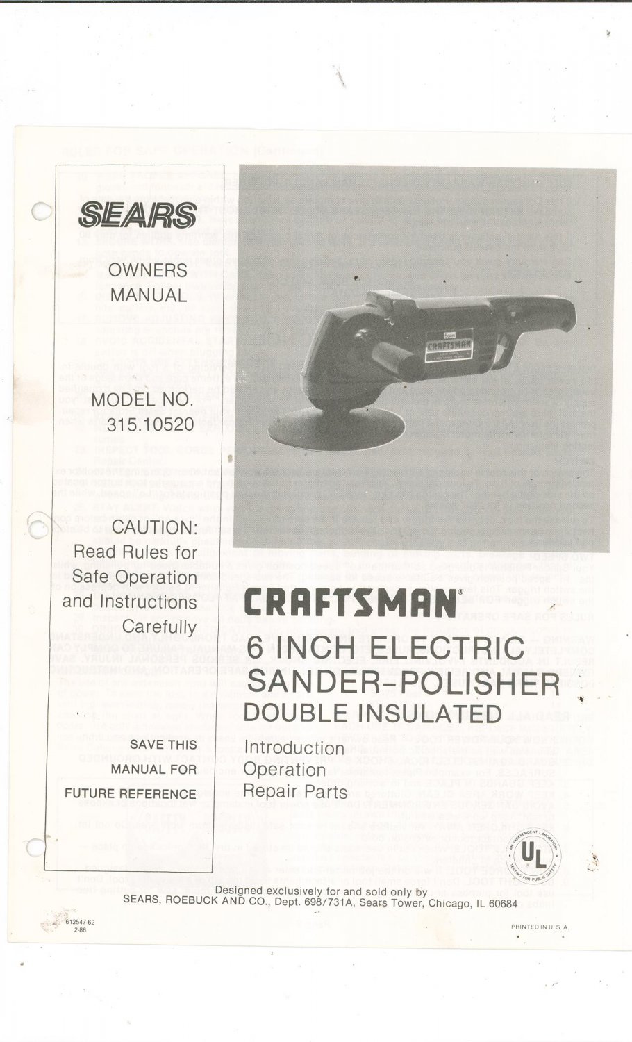 craftsman belt sander model 315 manual