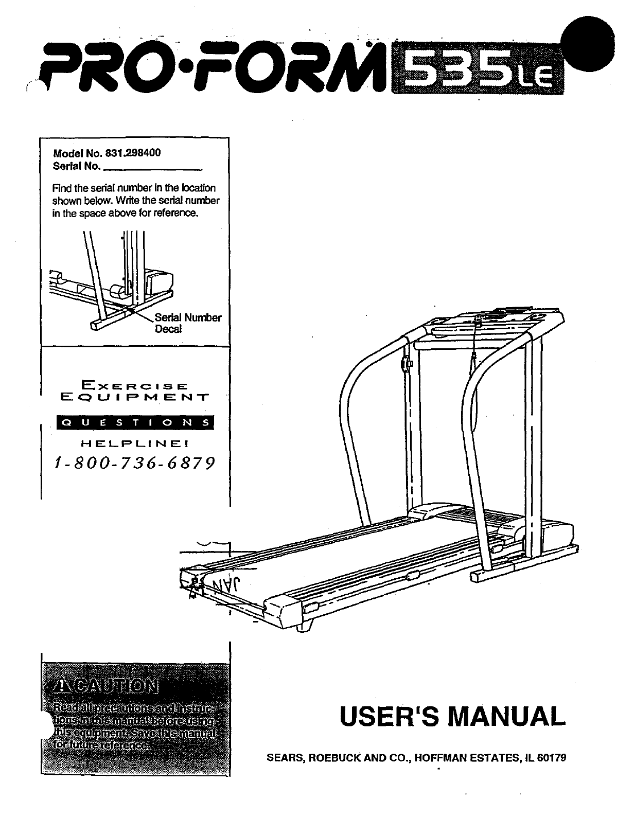sears treadmill model 831 299200 user manual